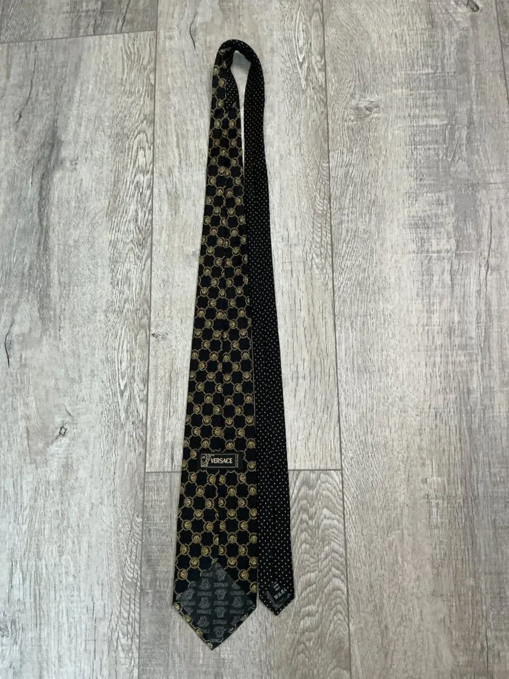 Versace Black Gold Medusa Coin Silk Tie